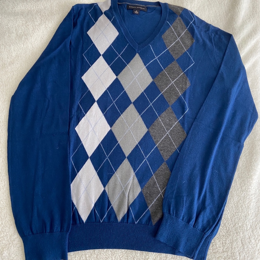 JCrew blue and grey pattern sweater